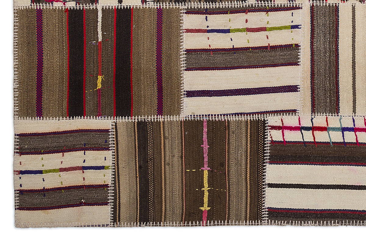 Striped Over Dyed Kilim Patchwork Unique Rug 5&#39;3&#39;&#39; x 7&#39;7&#39;&#39; ft 160 x 230 cm
