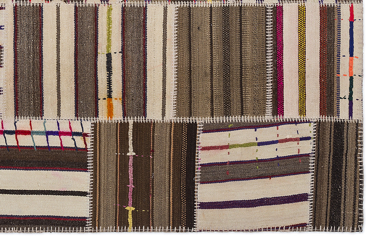 Striped Over Dyed Kilim Patchwork Unique Rug 5&#39;3&#39;&#39; x 7&#39;7&#39;&#39; ft 160 x 230 cm