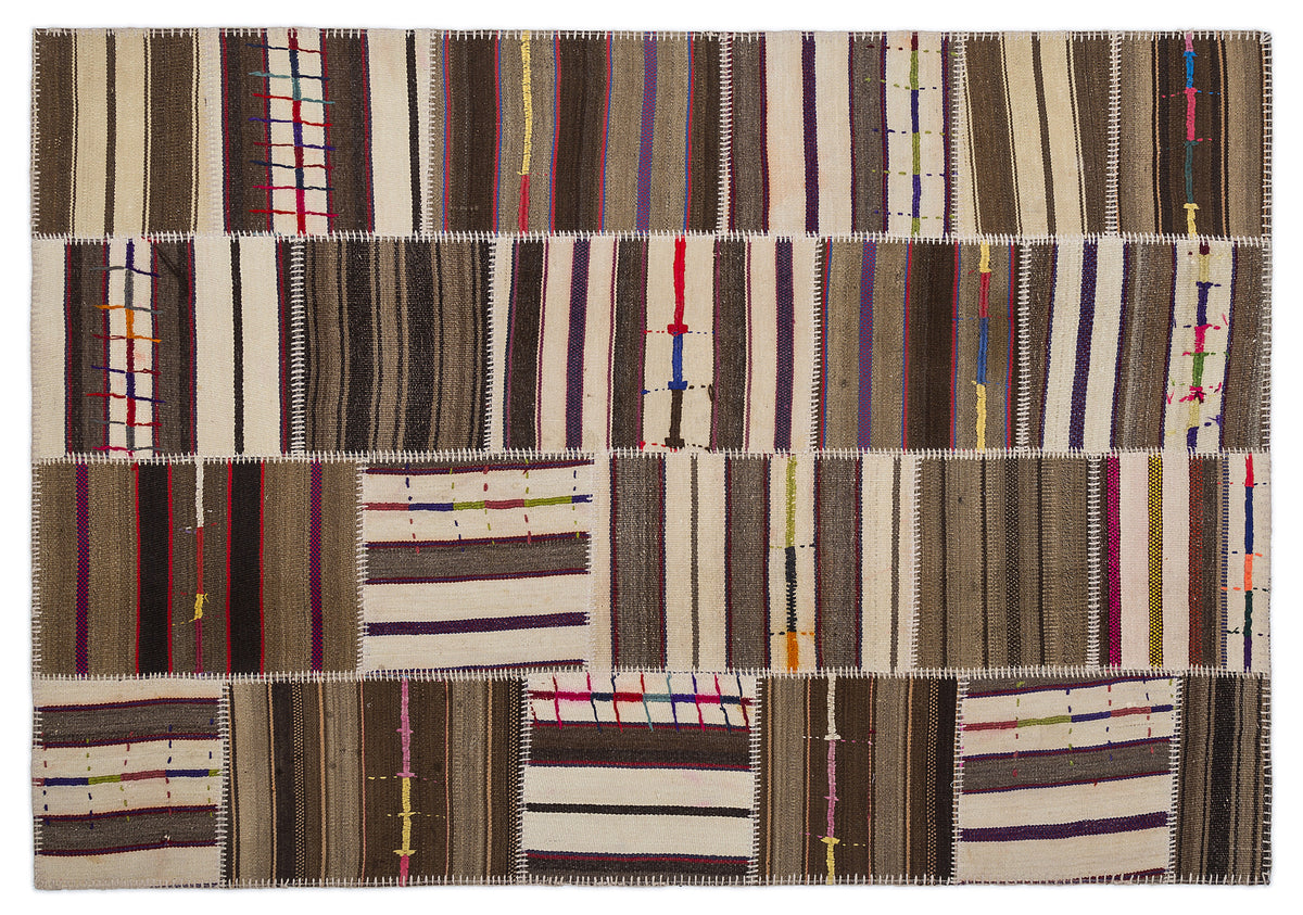 Striped Over Dyed Kilim Patchwork Unique Rug 5&#39;3&#39;&#39; x 7&#39;7&#39;&#39; ft 160 x 230 cm