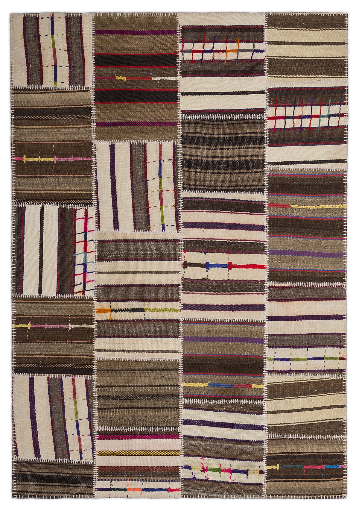 Striped Over Dyed Kilim Patchwork Unique Rug 5&#39;3&#39;&#39; x 7&#39;7&#39;&#39; ft 160 x 230 cm