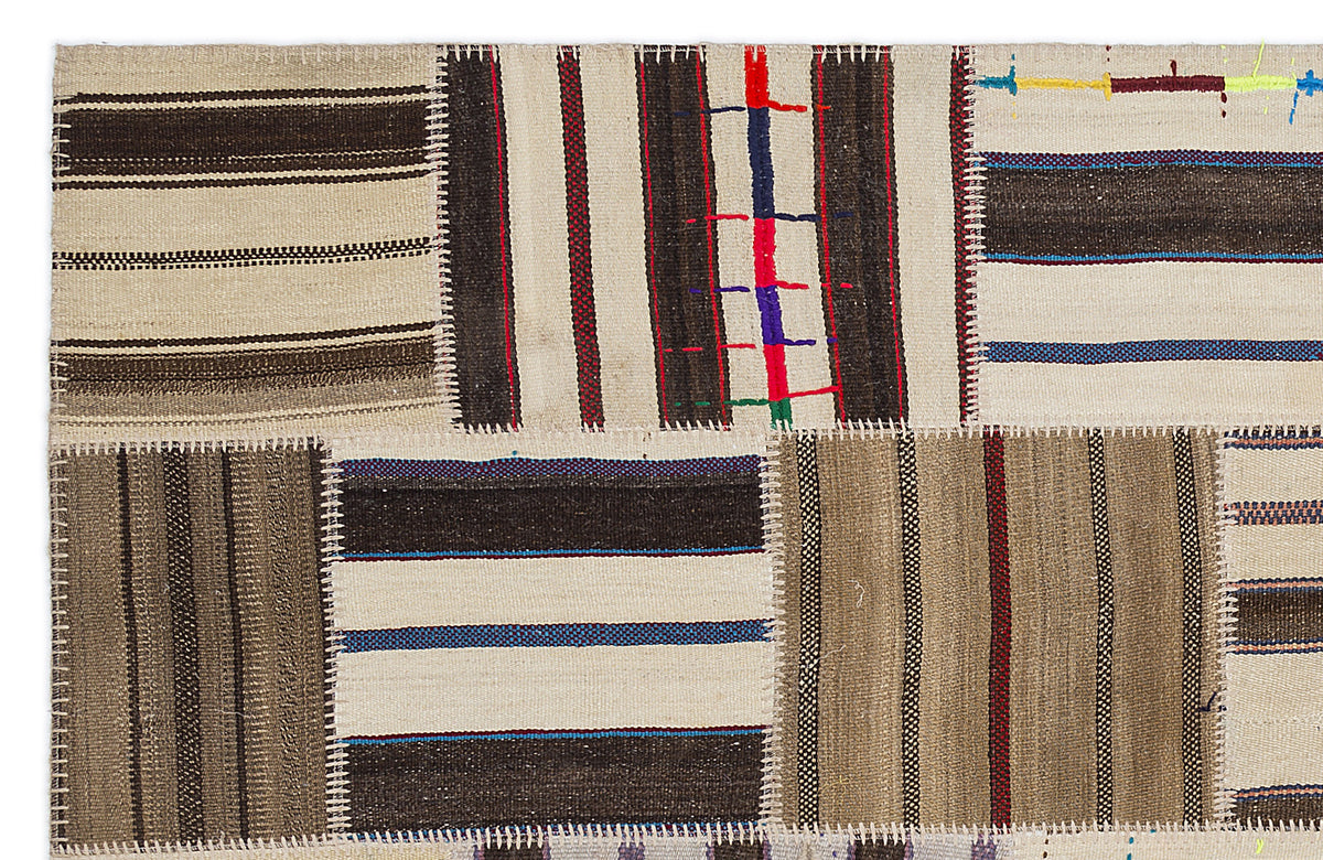 Striped Over Dyed Kilim Patchwork Unique Rug 5&#39;3&#39;&#39; x 7&#39;7&#39;&#39; ft 160 x 230 cm