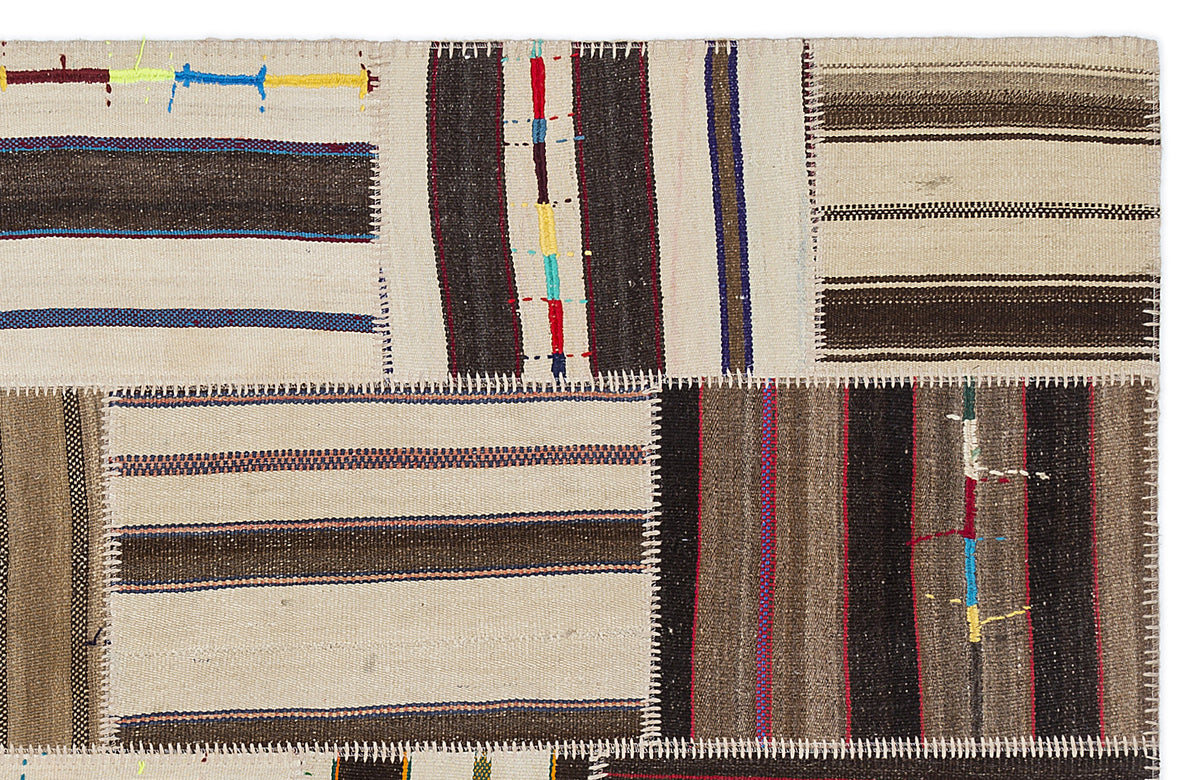 Striped Over Dyed Kilim Patchwork Unique Rug 5&#39;3&#39;&#39; x 7&#39;7&#39;&#39; ft 160 x 230 cm