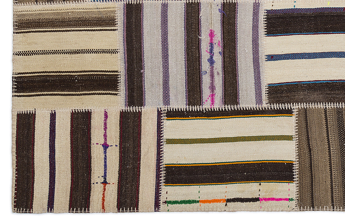 Striped Over Dyed Kilim Patchwork Unique Rug 5&#39;3&#39;&#39; x 7&#39;7&#39;&#39; ft 160 x 230 cm