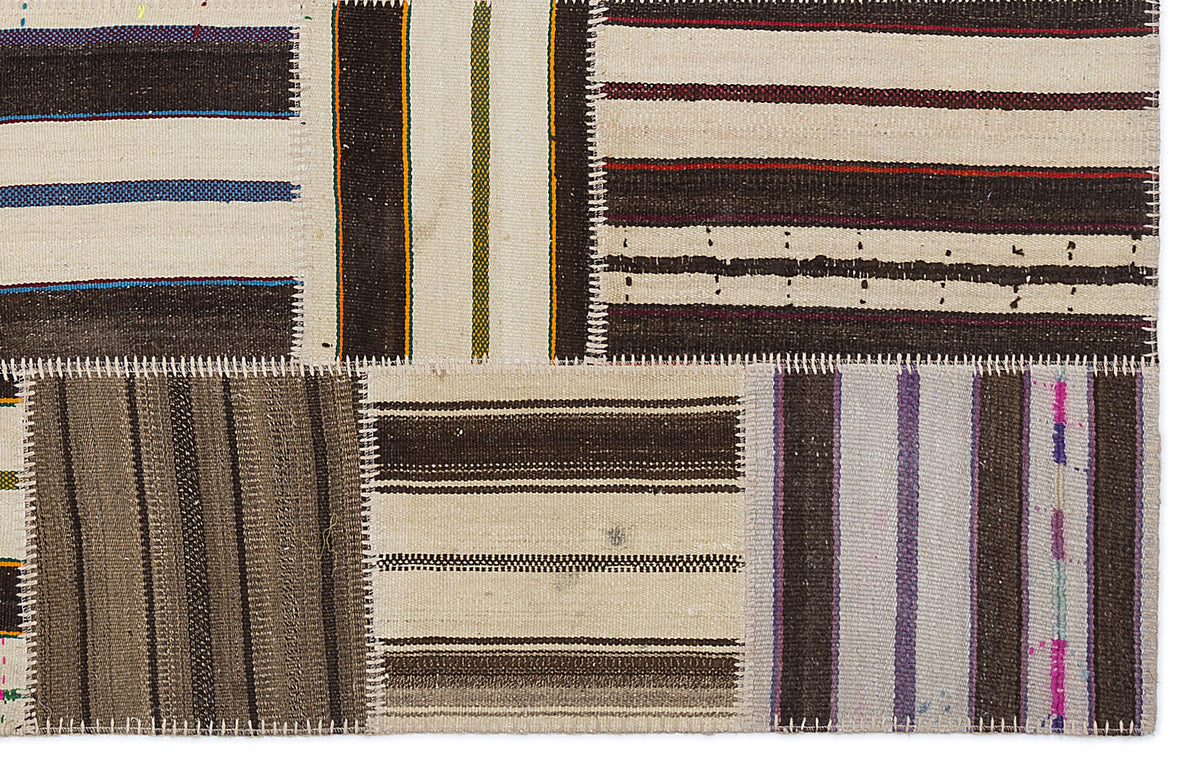 Striped Over Dyed Kilim Patchwork Unique Rug 5&#39;3&#39;&#39; x 7&#39;7&#39;&#39; ft 160 x 230 cm