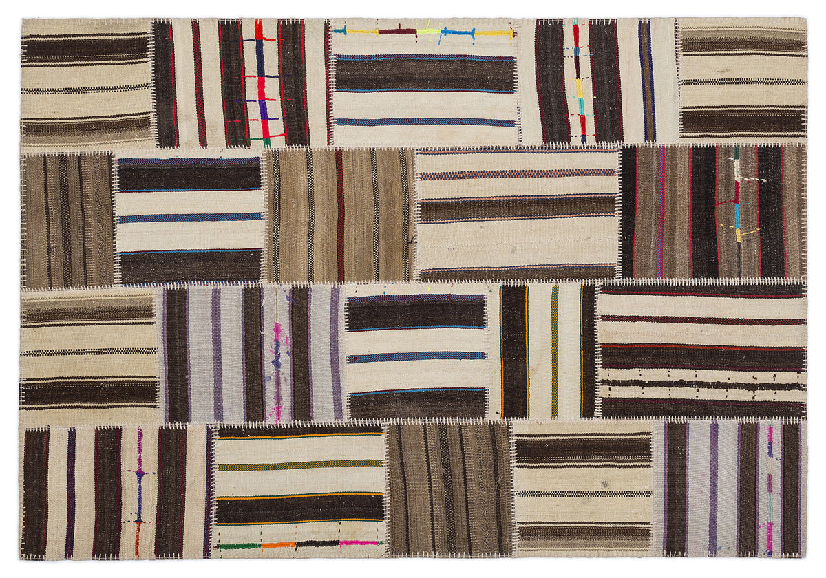 Striped Over Dyed Kilim Patchwork Unique Rug 5&#39;3&#39;&#39; x 7&#39;7&#39;&#39; ft 160 x 230 cm