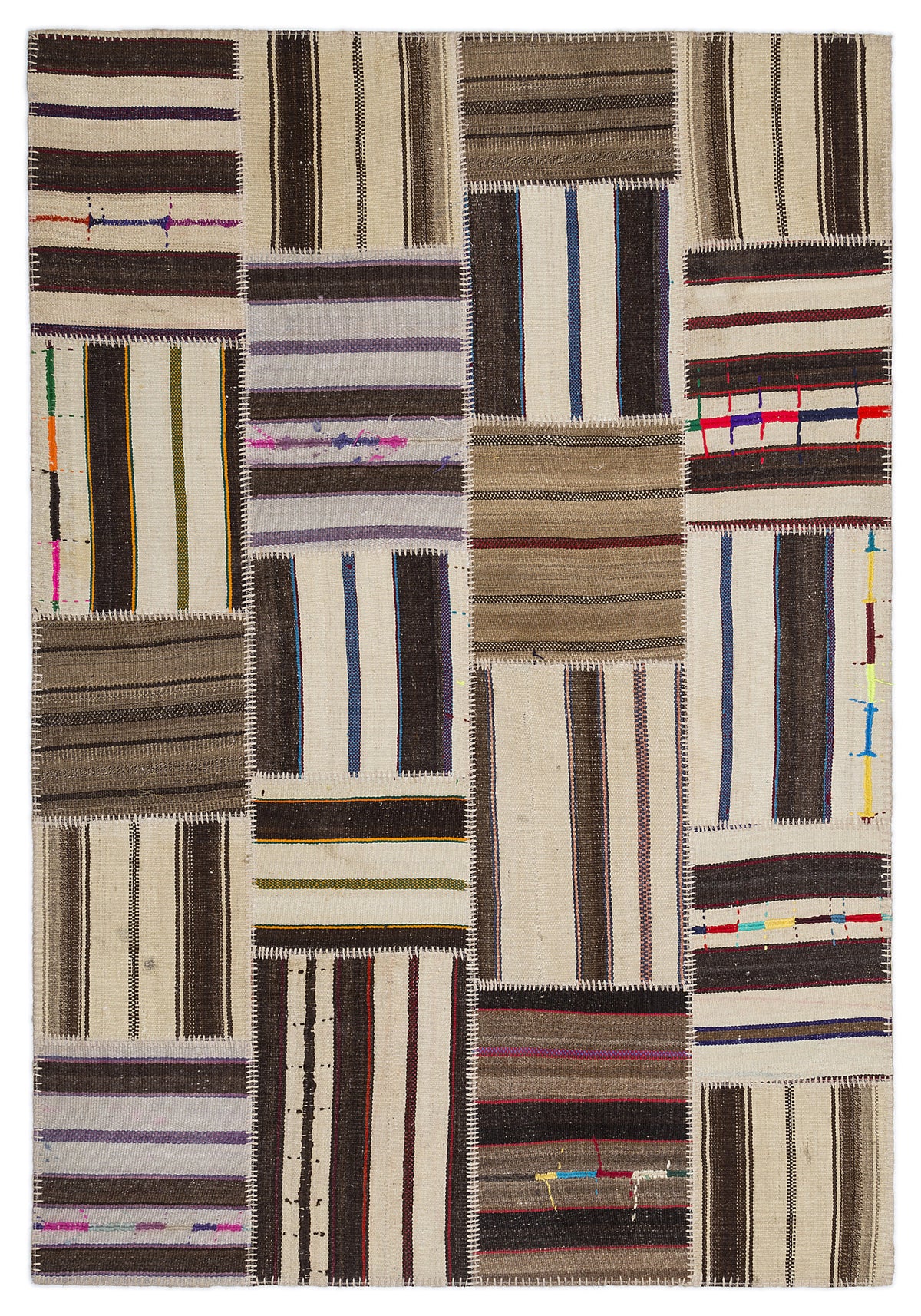 Striped Over Dyed Kilim Patchwork Unique Rug 5&#39;3&#39;&#39; x 7&#39;7&#39;&#39; ft 160 x 230 cm