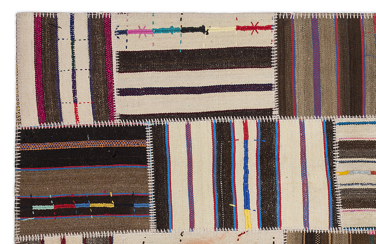 Striped Over Dyed Kilim Patchwork Unique Rug 5&#39;3&#39;&#39; x 7&#39;7&#39;&#39; ft 160 x 230 cm