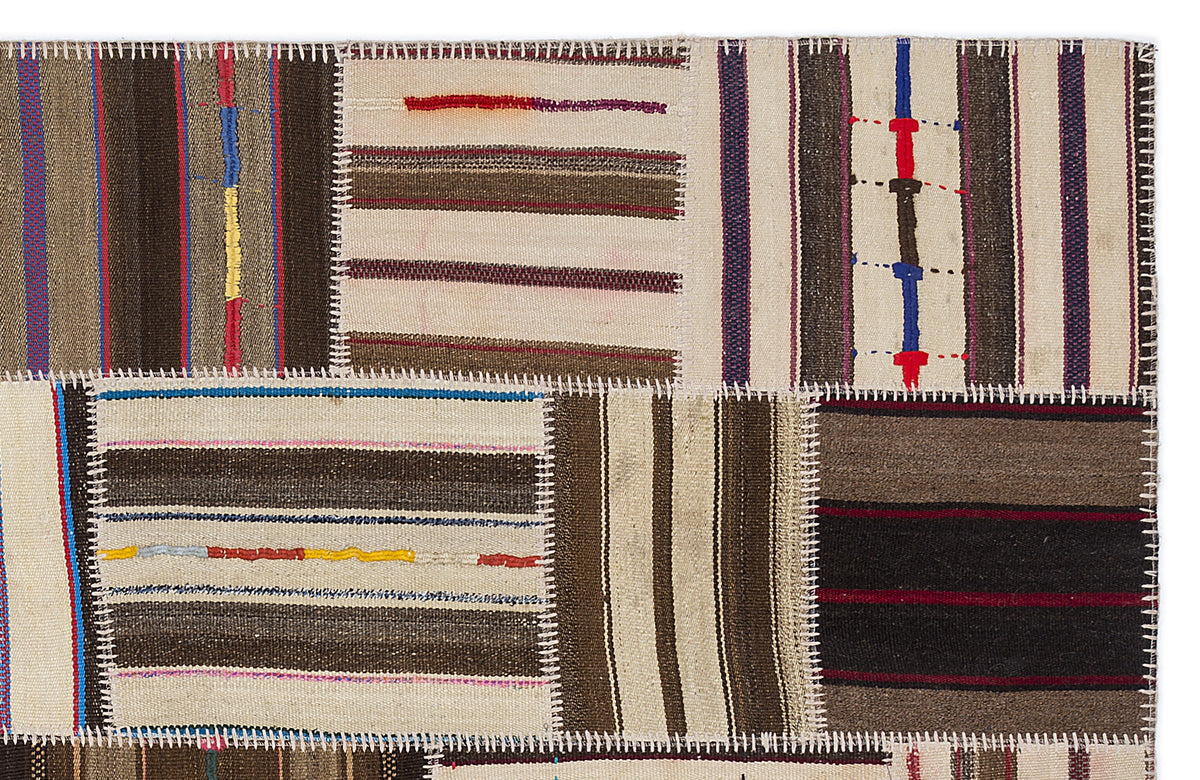 Striped Over Dyed Kilim Patchwork Unique Rug 5&#39;3&#39;&#39; x 7&#39;7&#39;&#39; ft 160 x 230 cm