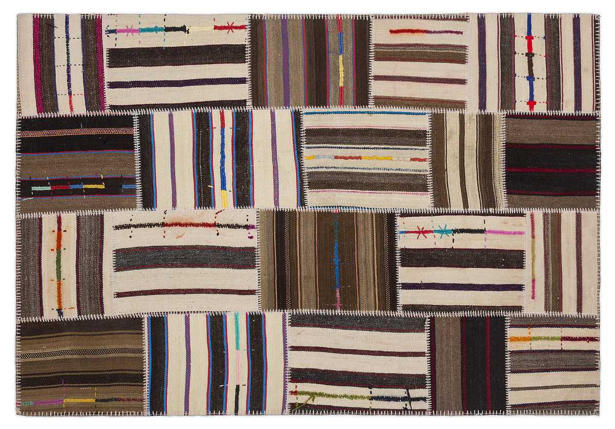 Striped Over Dyed Kilim Patchwork Unique Rug 5&#39;3&#39;&#39; x 7&#39;7&#39;&#39; ft 160 x 230 cm