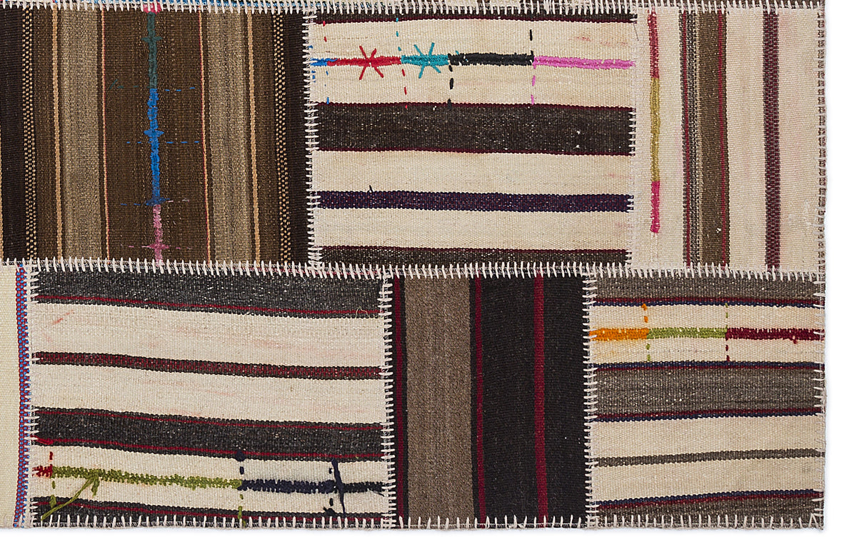 Striped Over Dyed Kilim Patchwork Unique Rug 5&#39;3&#39;&#39; x 7&#39;7&#39;&#39; ft 160 x 230 cm