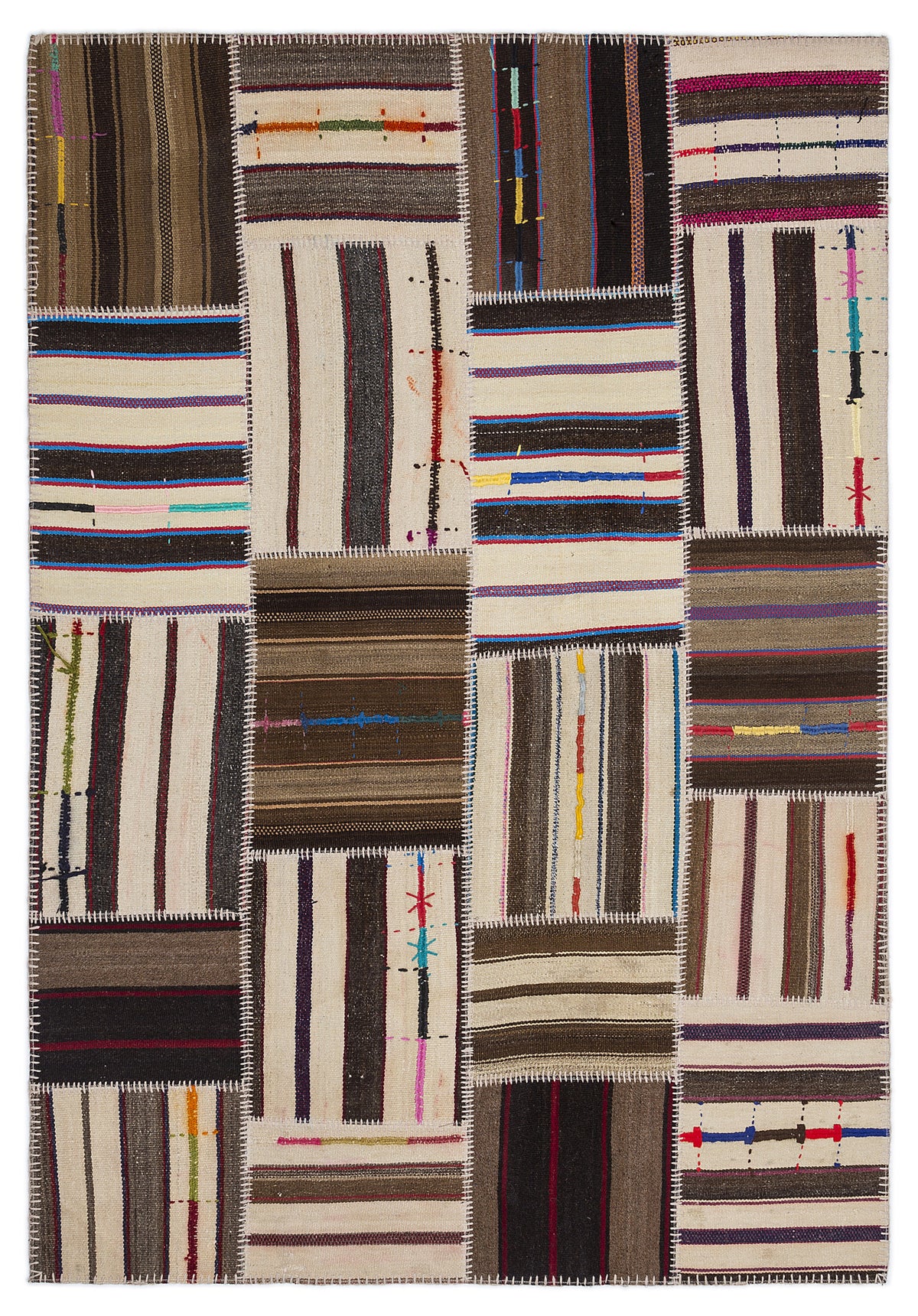 Striped Over Dyed Kilim Patchwork Unique Rug 5&#39;3&#39;&#39; x 7&#39;7&#39;&#39; ft 160 x 230 cm