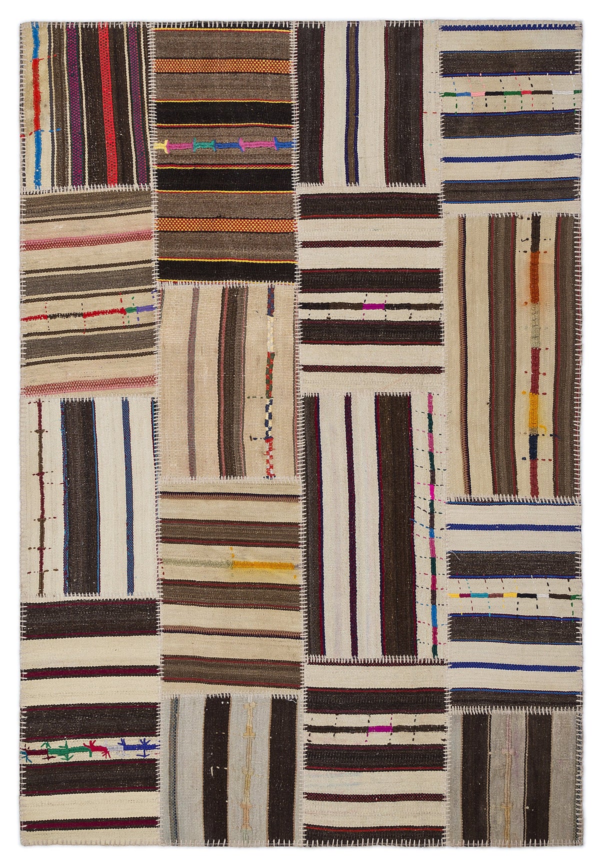 Striped Over Dyed Kilim Patchwork Unique Rug 5&#39;3&#39;&#39; x 7&#39;7&#39;&#39; ft 160 x 230 cm