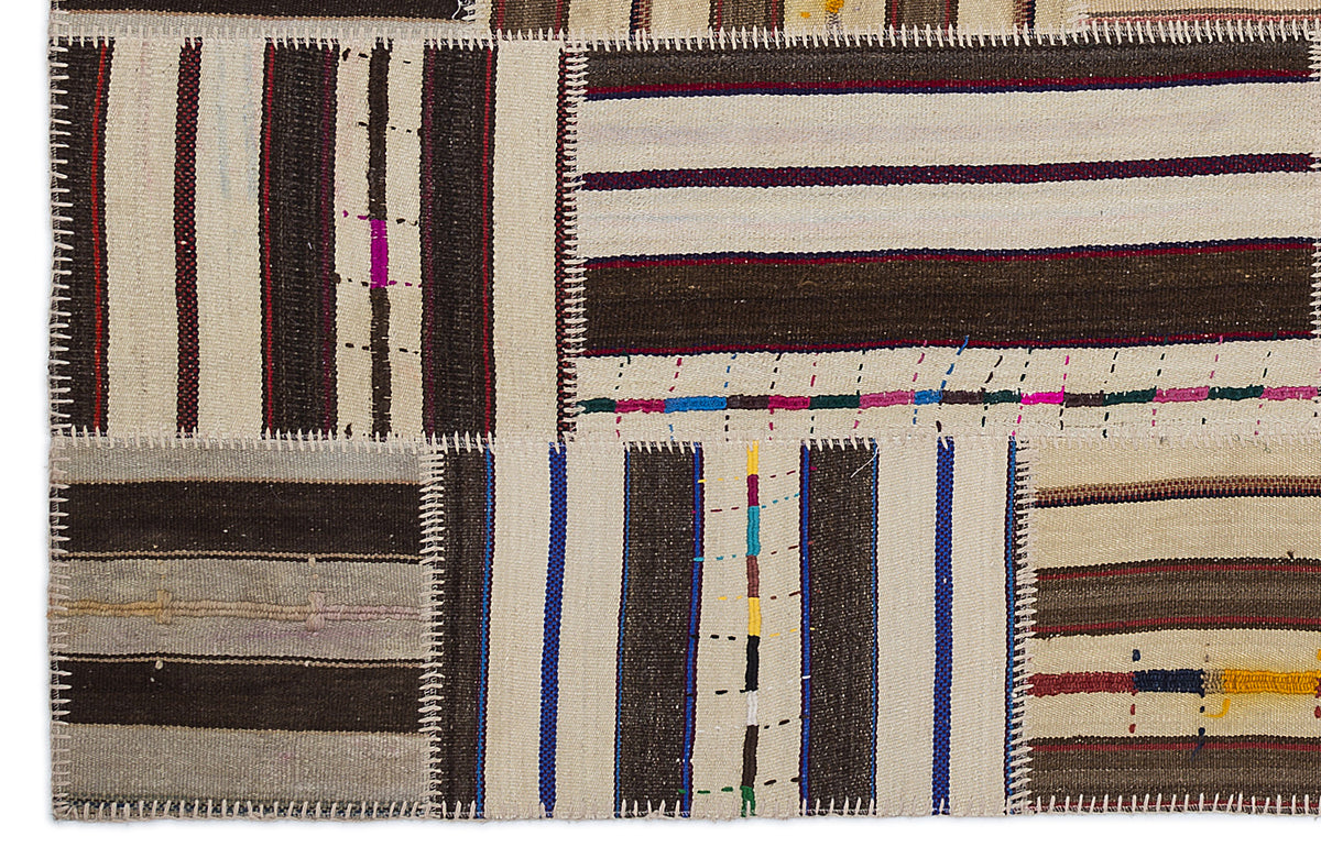Striped Over Dyed Kilim Patchwork Unique Rug 5&#39;3&#39;&#39; x 7&#39;7&#39;&#39; ft 160 x 230 cm