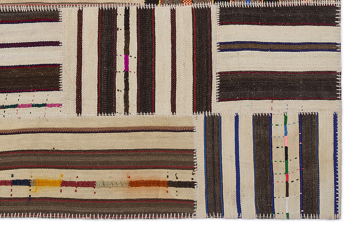 Striped Over Dyed Kilim Patchwork Unique Rug 5&#39;3&#39;&#39; x 7&#39;7&#39;&#39; ft 160 x 230 cm