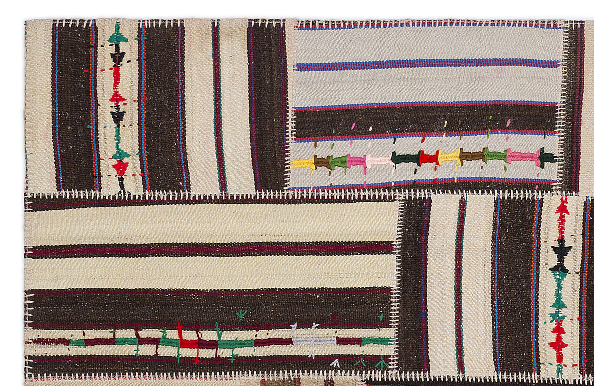 Striped Over Dyed Kilim Patchwork Unique Rug 5&#39;3&#39;&#39; x 7&#39;7&#39;&#39; ft 160 x 230 cm