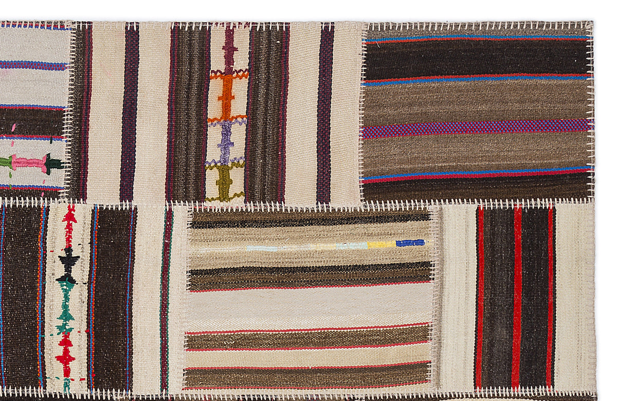 Striped Over Dyed Kilim Patchwork Unique Rug 5&#39;3&#39;&#39; x 7&#39;7&#39;&#39; ft 160 x 230 cm