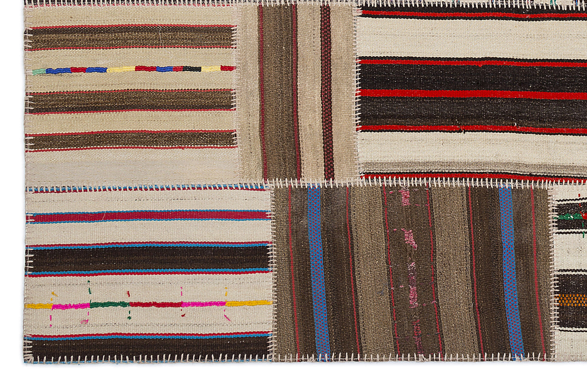 Striped Over Dyed Kilim Patchwork Unique Rug 5&#39;3&#39;&#39; x 7&#39;7&#39;&#39; ft 160 x 230 cm