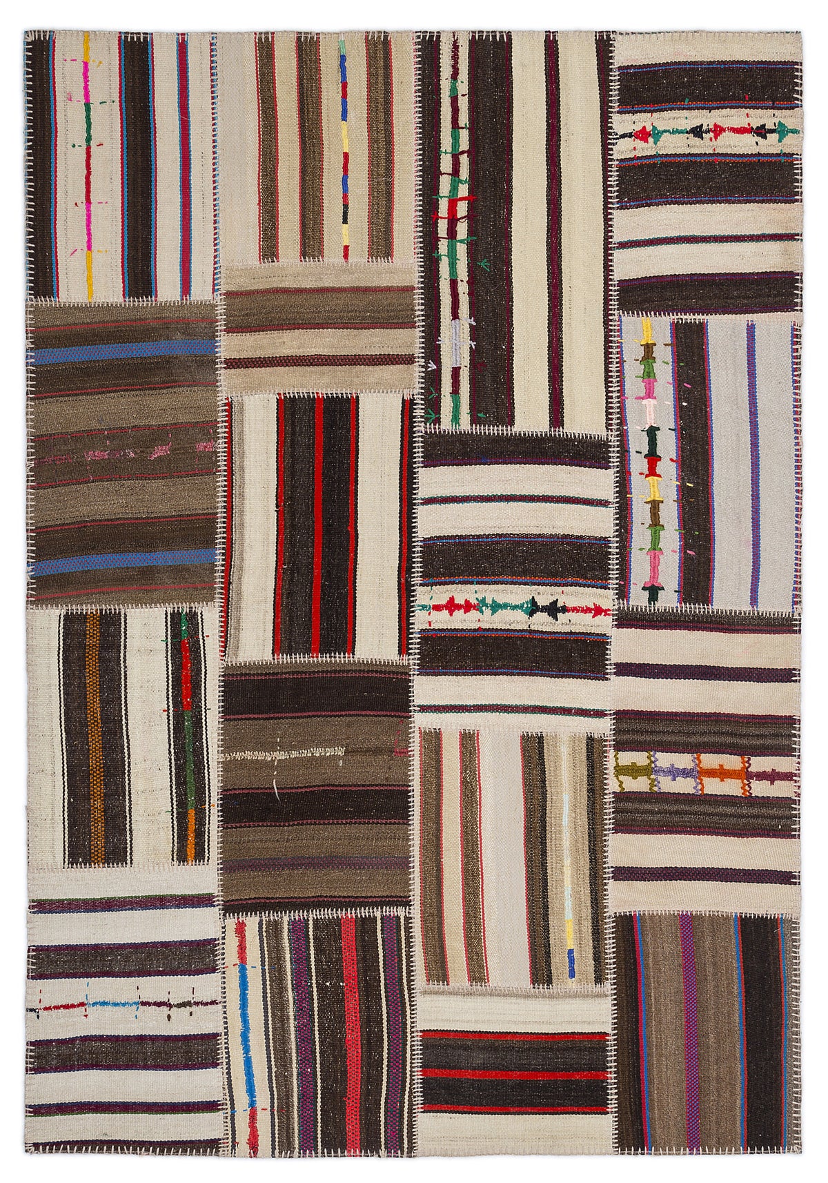 Striped Over Dyed Kilim Patchwork Unique Rug 5&#39;3&#39;&#39; x 7&#39;7&#39;&#39; ft 160 x 230 cm