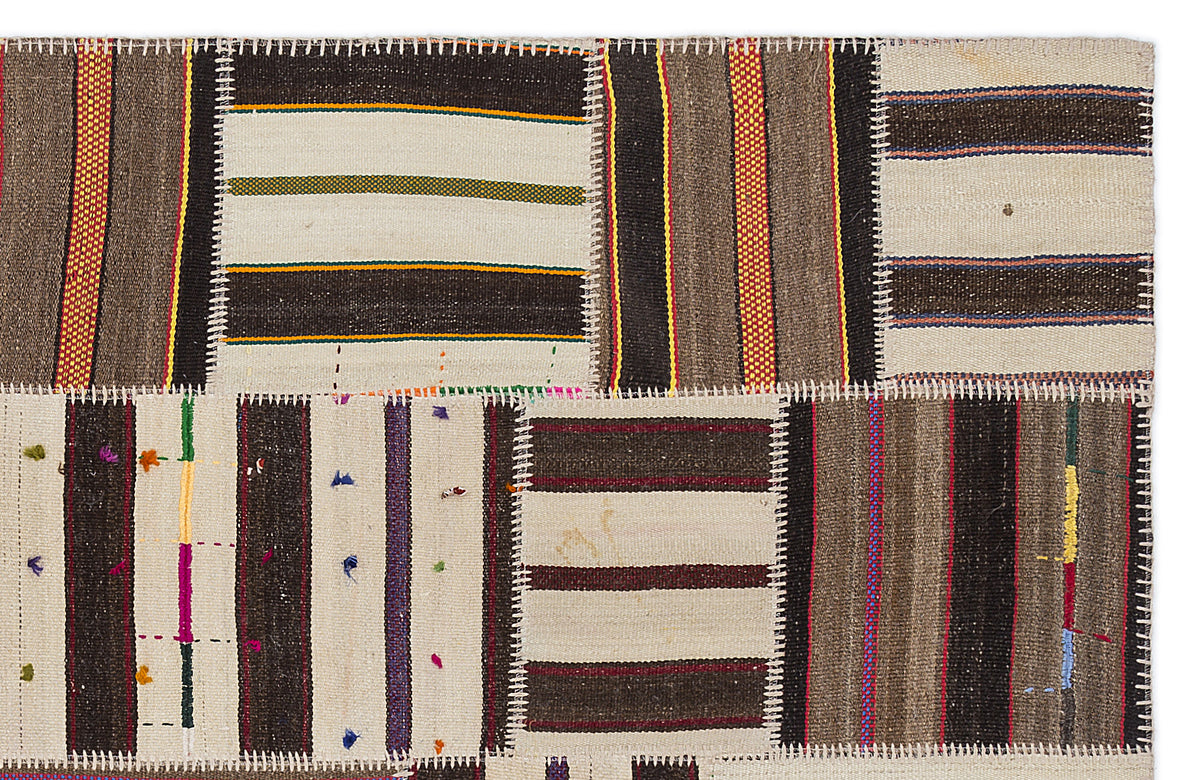 Striped Over Dyed Kilim Patchwork Unique Rug 5&#39;3&#39;&#39; x 7&#39;7&#39;&#39; ft 160 x 230 cm
