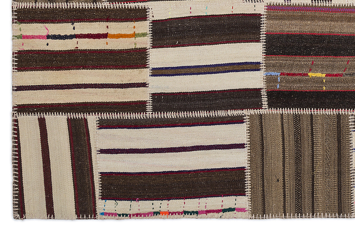 Striped Over Dyed Kilim Patchwork Unique Rug 5&#39;3&#39;&#39; x 7&#39;7&#39;&#39; ft 160 x 230 cm