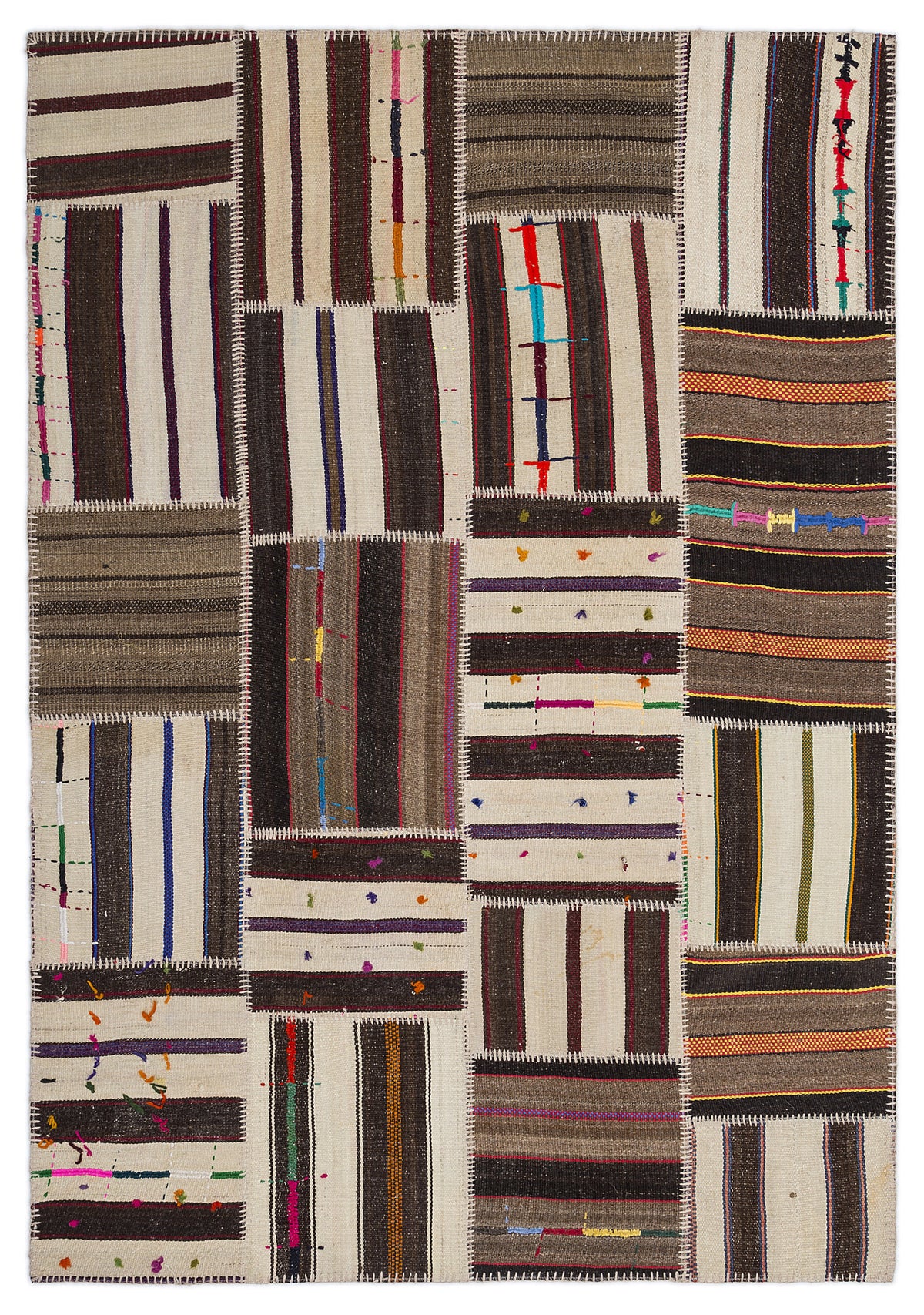 Striped Over Dyed Kilim Patchwork Unique Rug 5&#39;3&#39;&#39; x 7&#39;7&#39;&#39; ft 160 x 230 cm