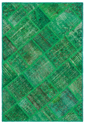 Green Over Dyed Patchwork Unique Rug 3'11'' x 5'11'' ft 120 x 180 cm