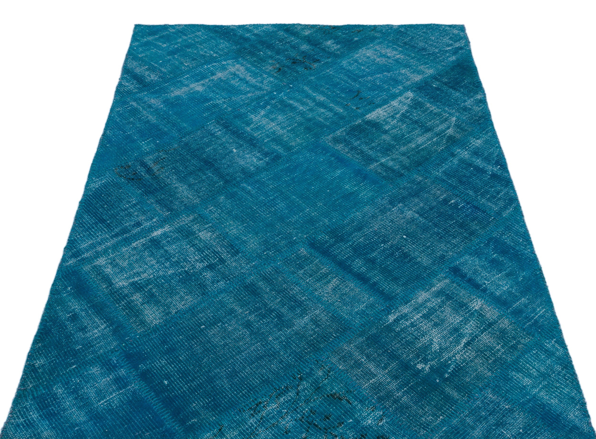 Blue Over Dyed Patchwork Unique Rug 3'11'' x 5'11'' ft 120 x 180 cm