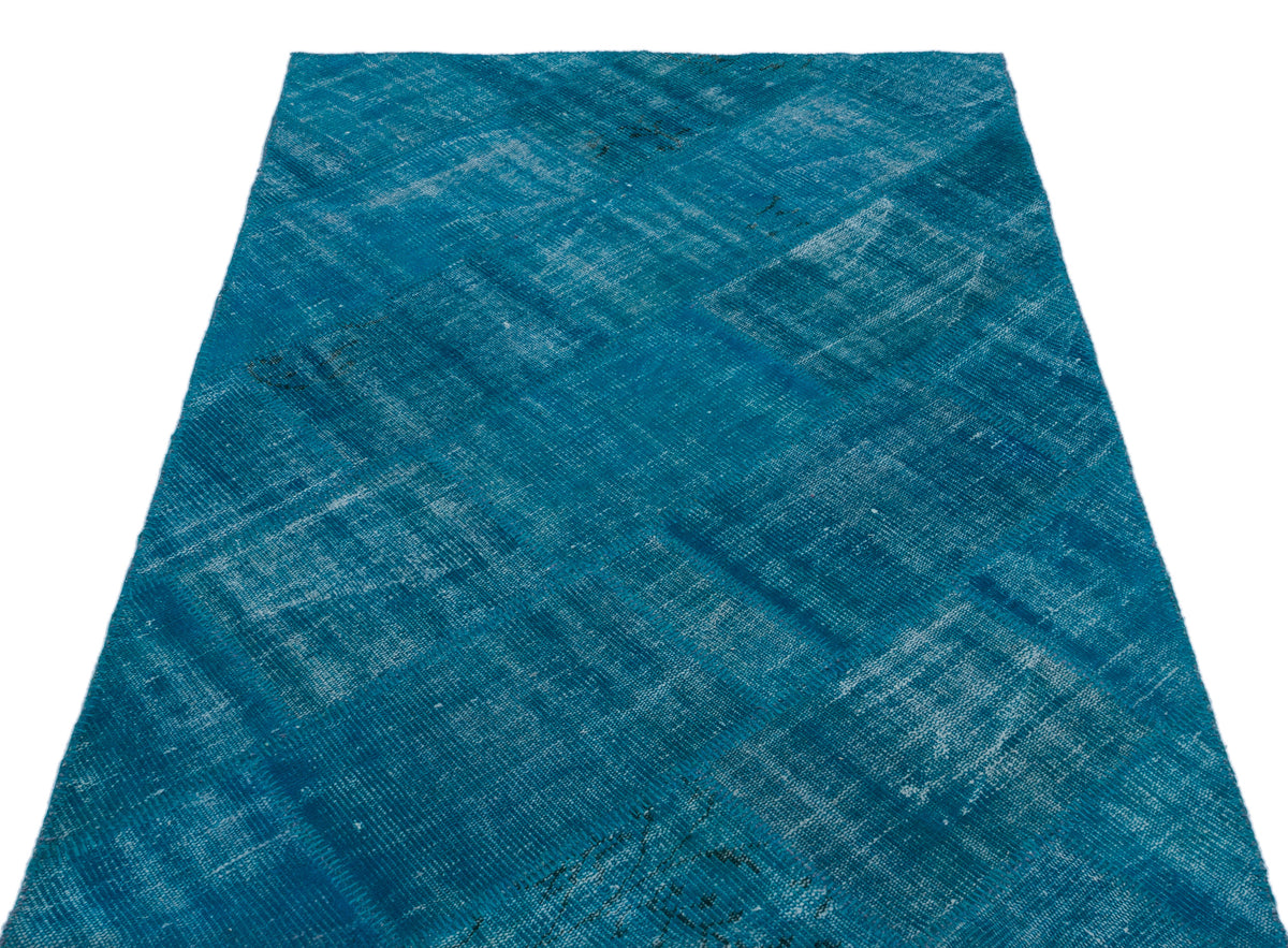 Blue Over Dyed Patchwork Unique Rug 3&#39;11&#39;&#39; x 5&#39;11&#39;&#39; ft 120 x 180 cm