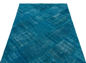 Blue Over Dyed Patchwork Unique Rug 3'11'' x 5'11'' ft 120 x 180 cm