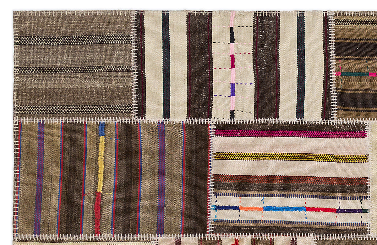 Striped Over Dyed Kilim Patchwork Unique Rug 5&#39;3&#39;&#39; x 7&#39;7&#39;&#39; ft 160 x 230 cm