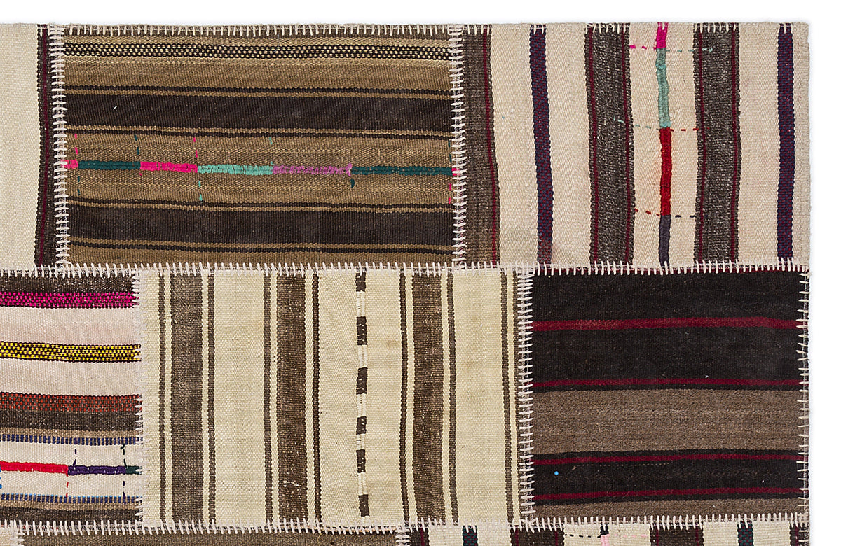 Striped Over Dyed Kilim Patchwork Unique Rug 5&#39;3&#39;&#39; x 7&#39;7&#39;&#39; ft 160 x 230 cm