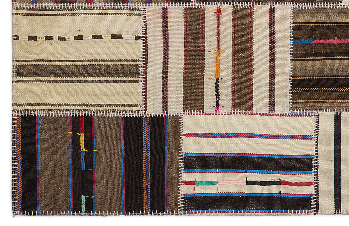 Striped Over Dyed Kilim Patchwork Unique Rug 5&#39;3&#39;&#39; x 7&#39;7&#39;&#39; ft 160 x 230 cm