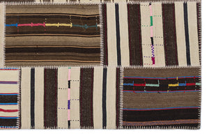 Striped Over Dyed Kilim Patchwork Unique Rug 5'3'' x 7'7'' ft 160 x 230 cm