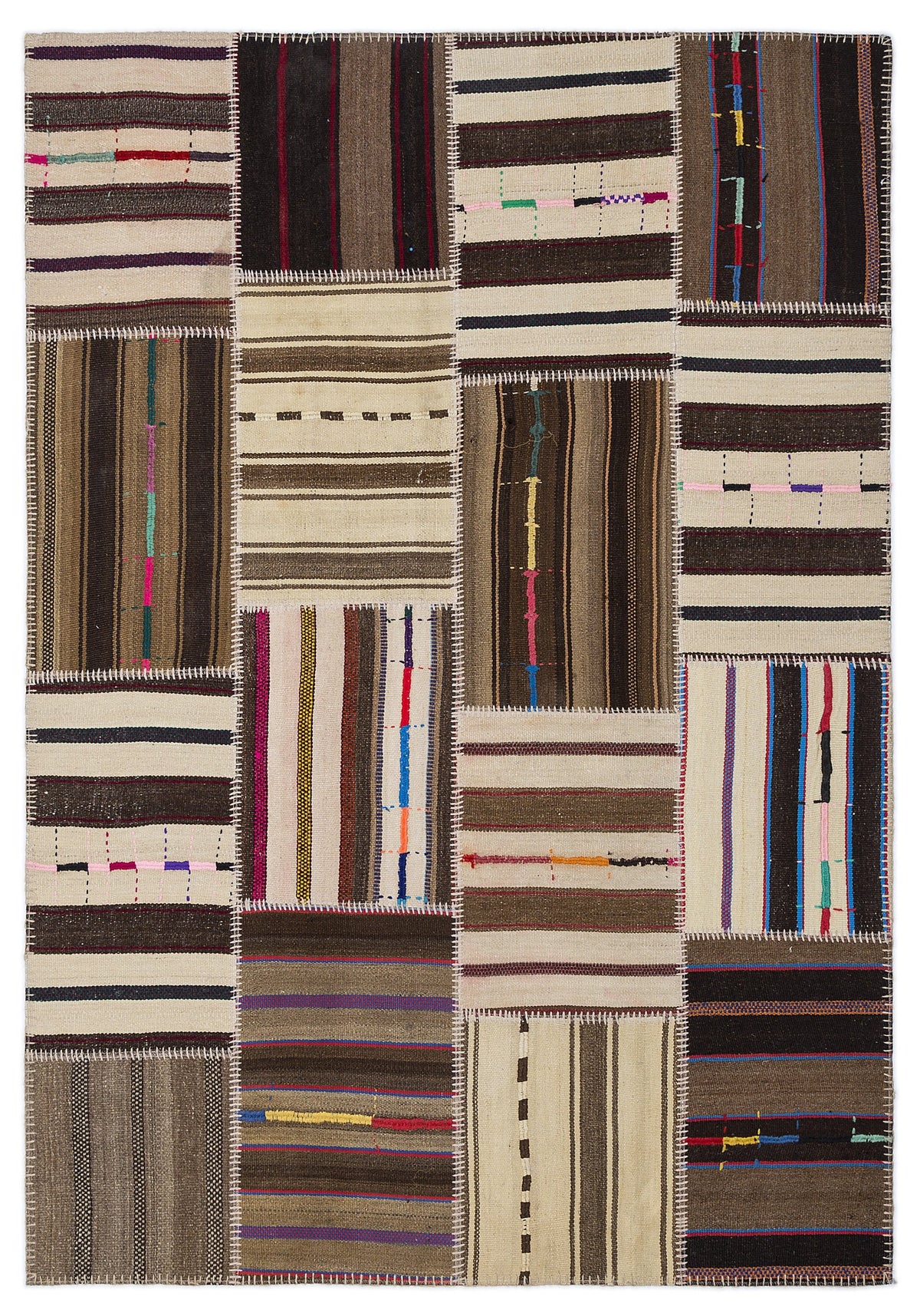 Striped Over Dyed Kilim Patchwork Unique Rug 5&#39;3&#39;&#39; x 7&#39;7&#39;&#39; ft 160 x 230 cm