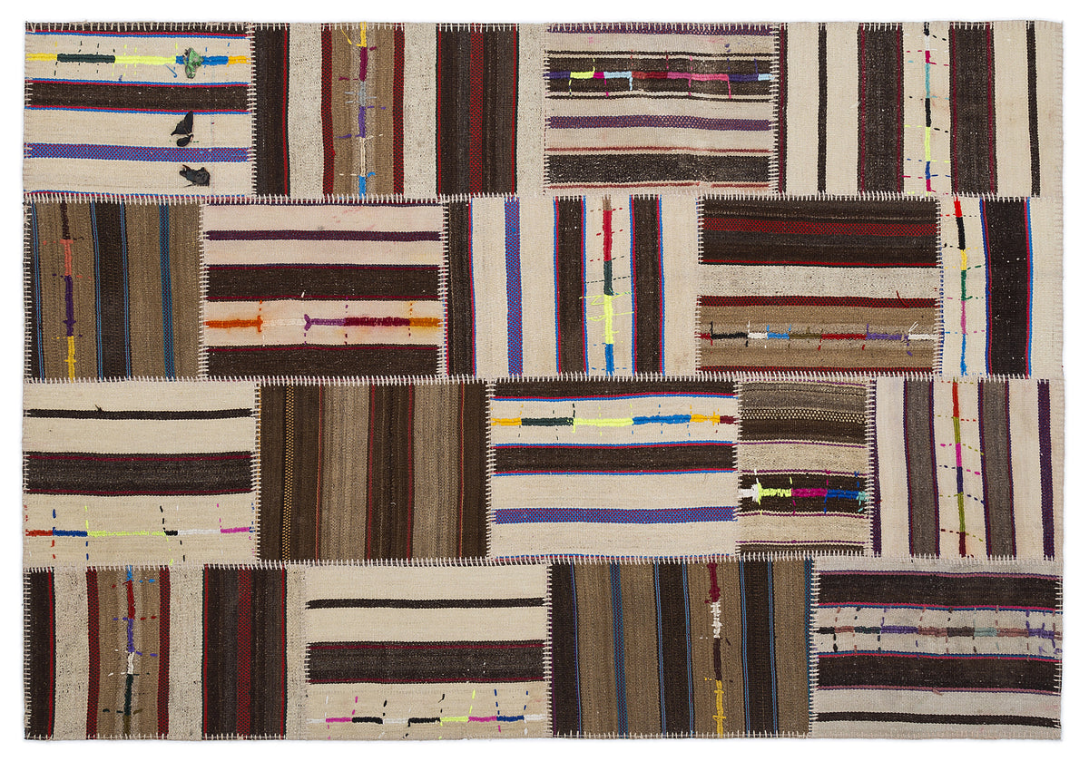 Striped Over Dyed Kilim Patchwork Unique Rug 5&#39;3&#39;&#39; x 7&#39;7&#39;&#39; ft 160 x 230 cm