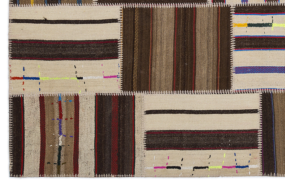 Striped Over Dyed Kilim Patchwork Unique Rug 5&#39;3&#39;&#39; x 7&#39;7&#39;&#39; ft 160 x 230 cm