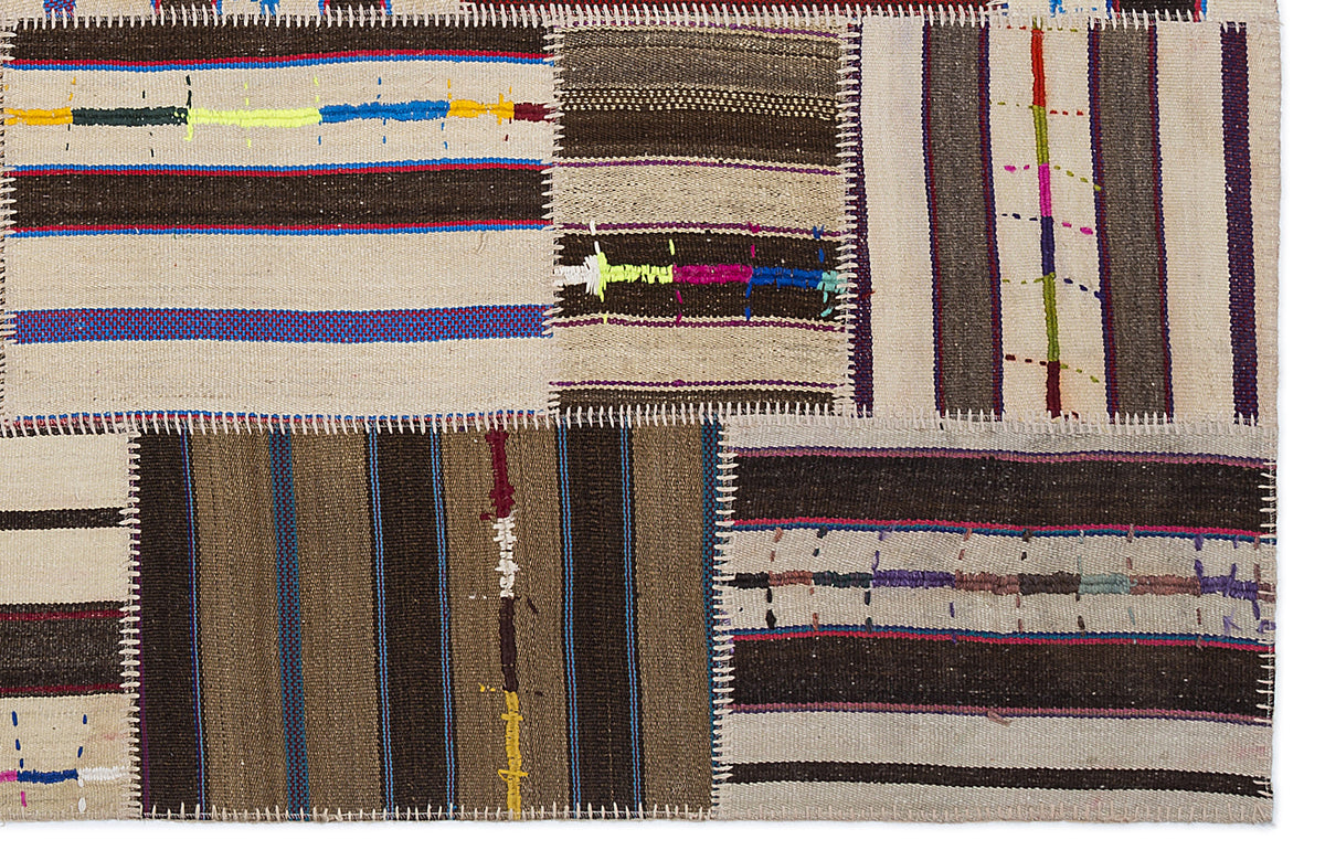 Striped Over Dyed Kilim Patchwork Unique Rug 5&#39;3&#39;&#39; x 7&#39;7&#39;&#39; ft 160 x 230 cm