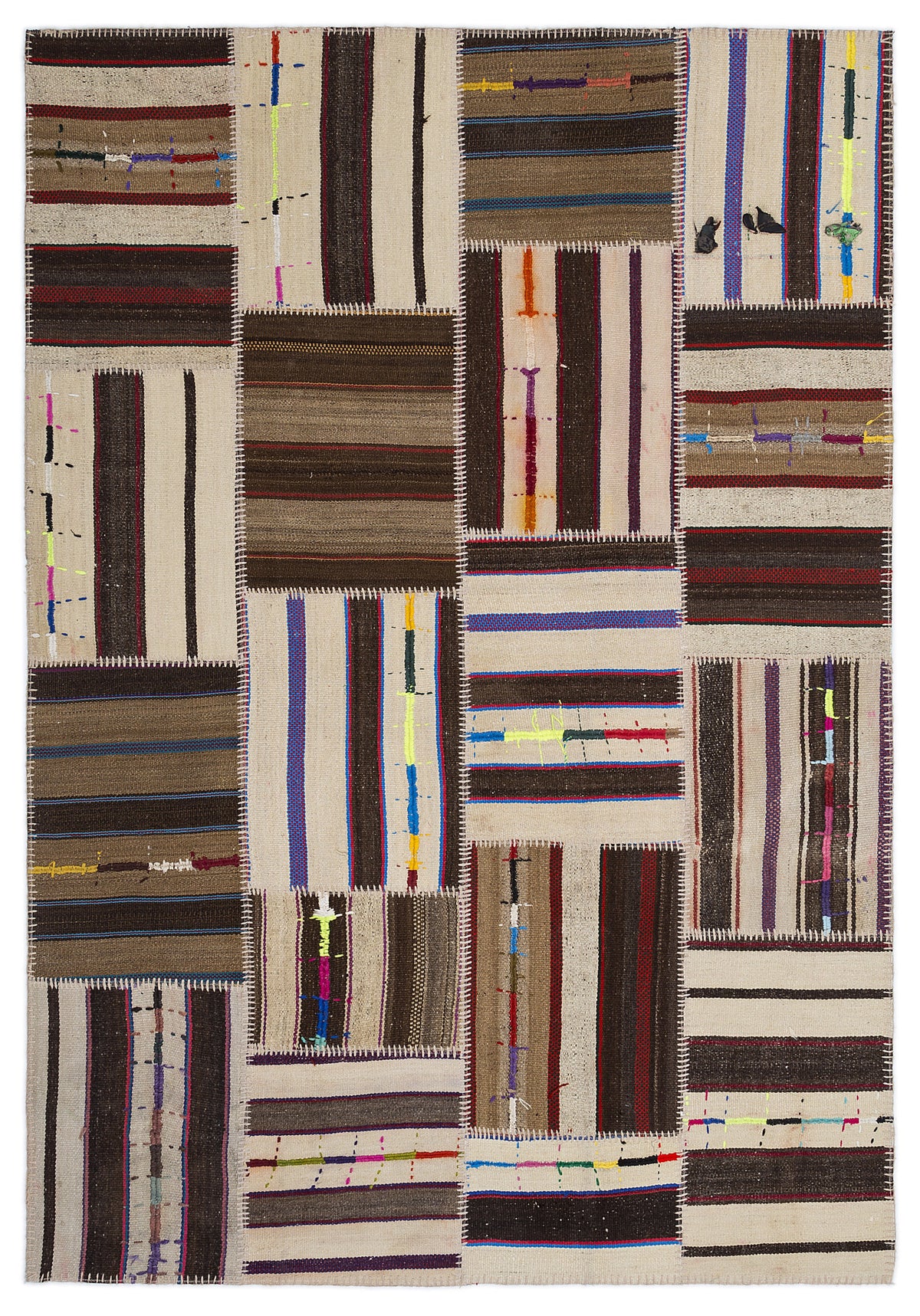 Striped Over Dyed Kilim Patchwork Unique Rug 5&#39;3&#39;&#39; x 7&#39;7&#39;&#39; ft 160 x 230 cm