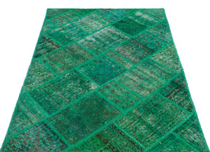 Green Over Dyed Patchwork Unique Rug 3'11'' x 5'11'' ft 120 x 180 cm