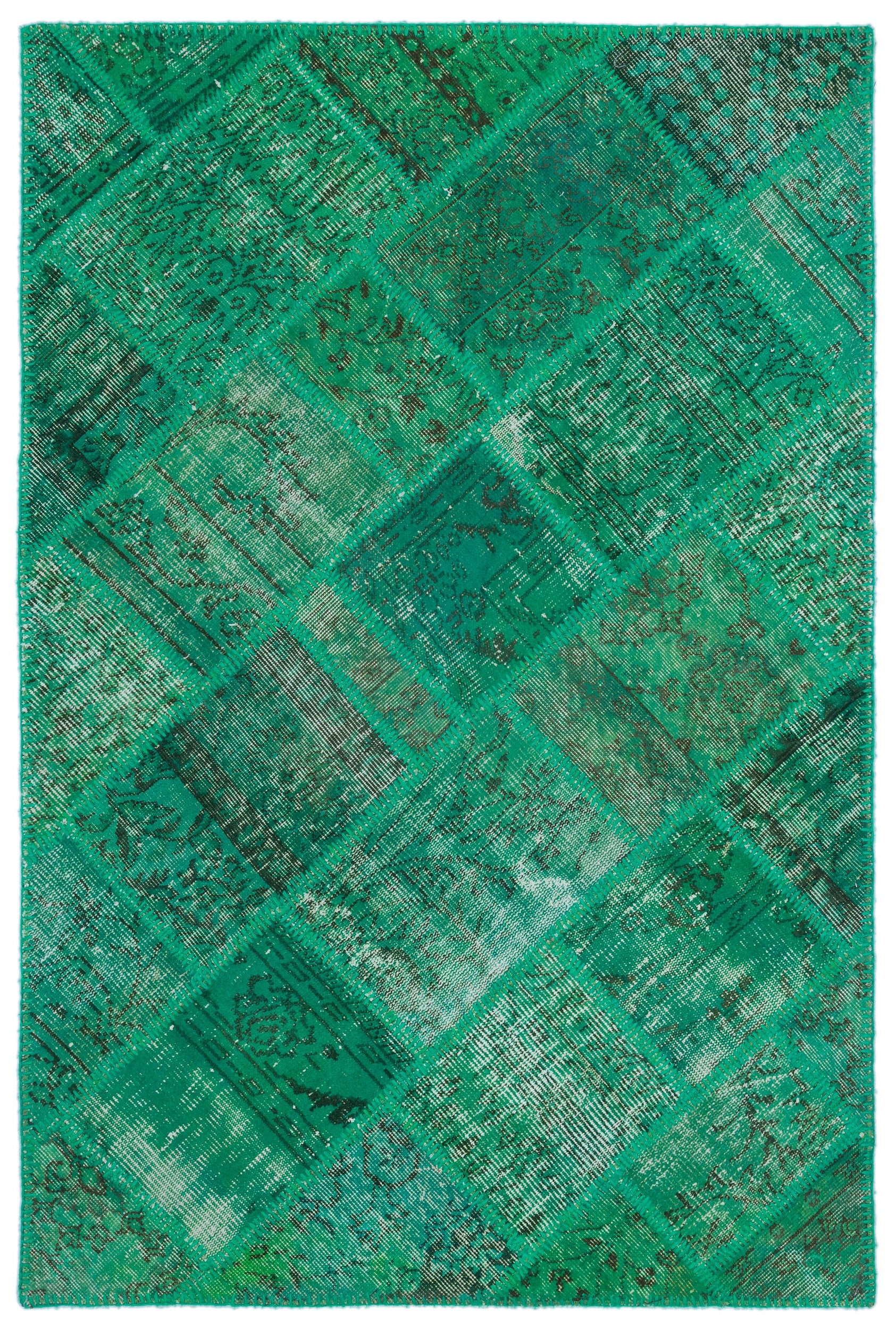 Green Over Dyed Patchwork Unique Rug 3'11'' x 5'11'' ft 120 x 180 cm
