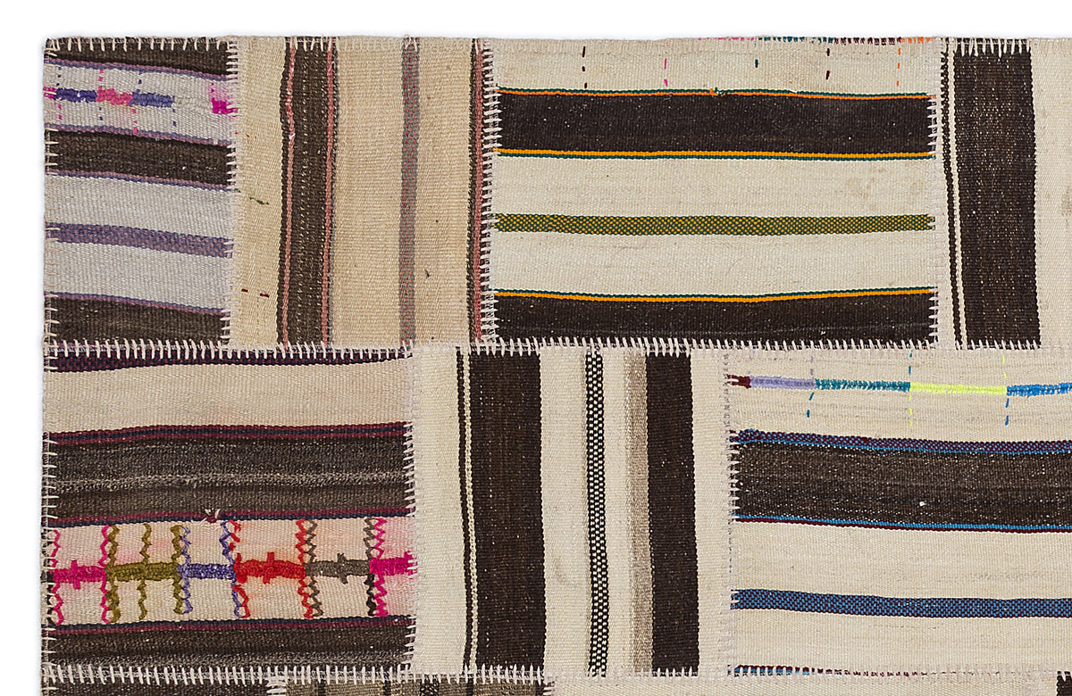 Striped Over Dyed Kilim Patchwork Unique Rug 5&#39;3&#39;&#39; x 7&#39;7&#39;&#39; ft 160 x 230 cm