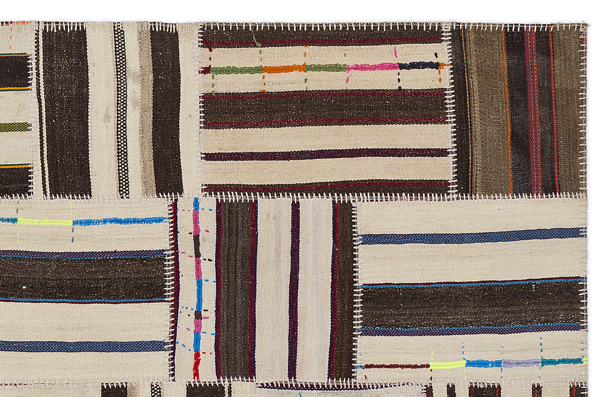 Striped Over Dyed Kilim Patchwork Unique Rug 5&#39;3&#39;&#39; x 7&#39;7&#39;&#39; ft 160 x 230 cm