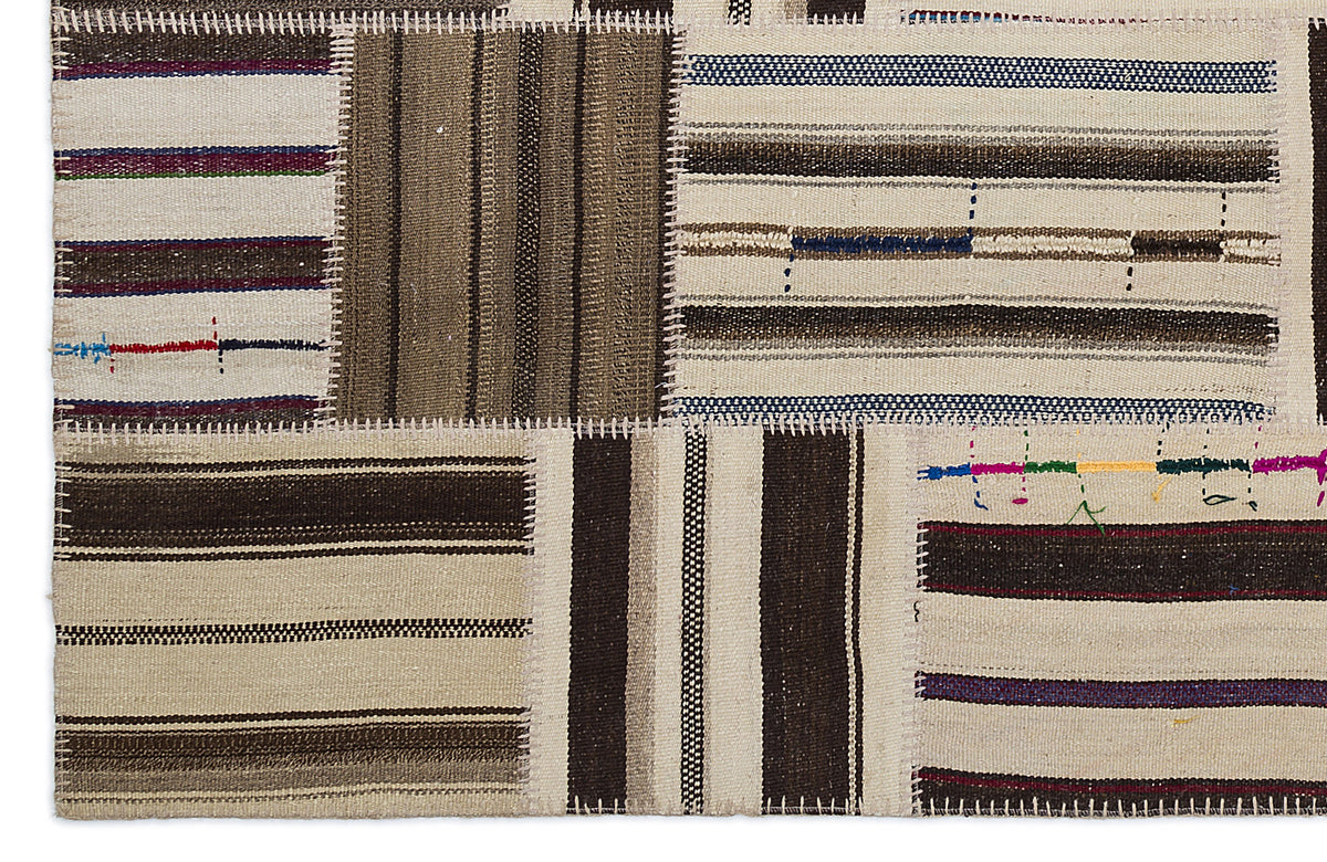 Striped Over Dyed Kilim Patchwork Unique Rug 5&#39;3&#39;&#39; x 7&#39;7&#39;&#39; ft 160 x 230 cm