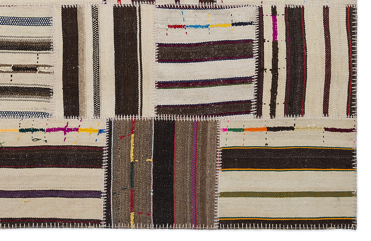 Striped Over Dyed Kilim Patchwork Unique Rug 5&#39;3&#39;&#39; x 7&#39;7&#39;&#39; ft 160 x 230 cm