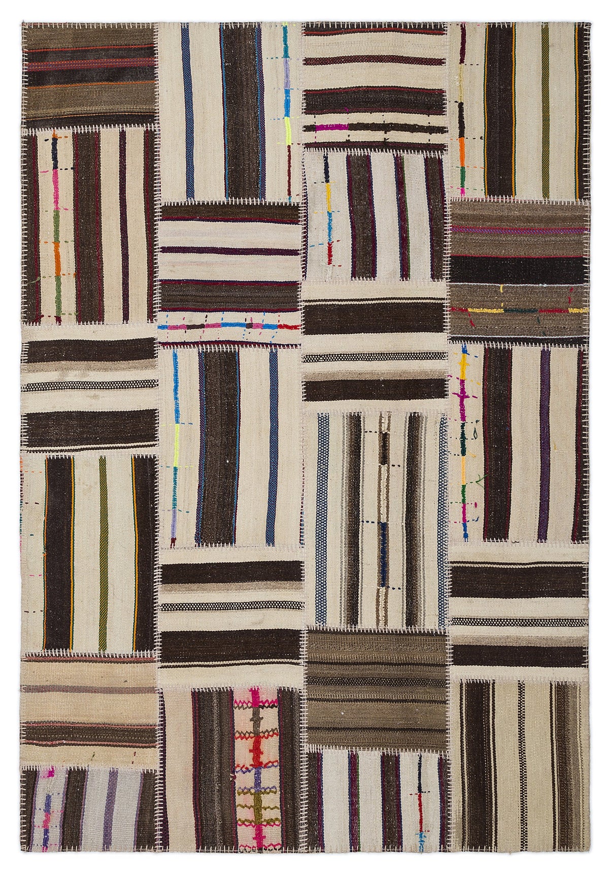 Striped Over Dyed Kilim Patchwork Unique Rug 5&#39;3&#39;&#39; x 7&#39;7&#39;&#39; ft 160 x 230 cm