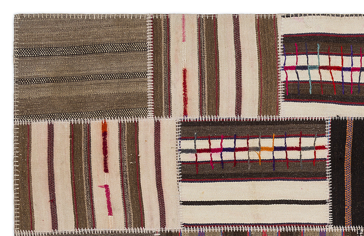 Striped Over Dyed Kilim Patchwork Unique Rug 5&#39;3&#39;&#39; x 7&#39;7&#39;&#39; ft 160 x 230 cm