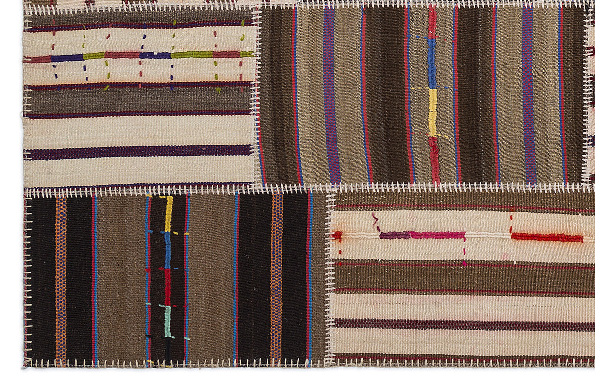 Striped Over Dyed Kilim Patchwork Unique Rug 5&#39;3&#39;&#39; x 7&#39;7&#39;&#39; ft 160 x 230 cm