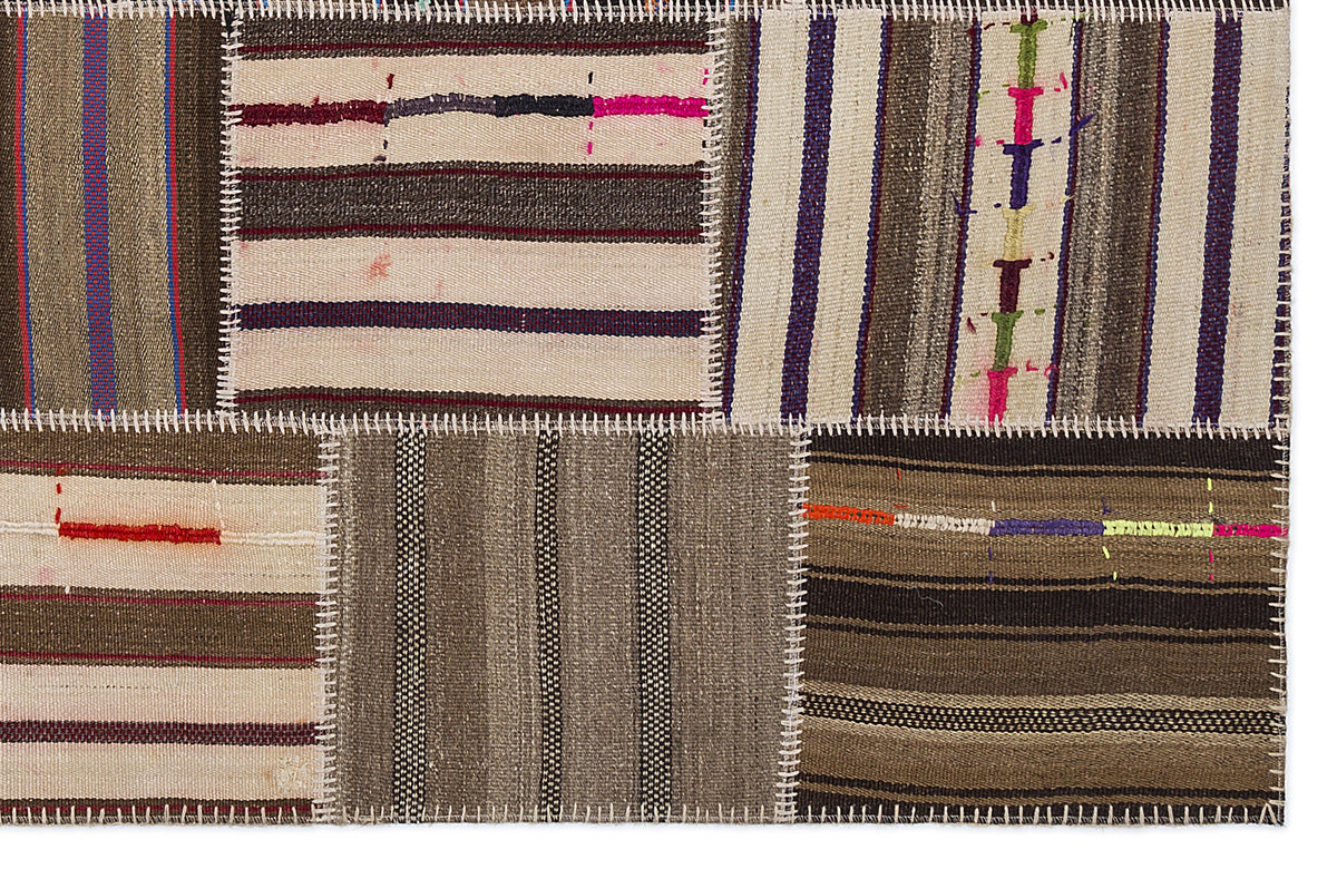 Striped Over Dyed Kilim Patchwork Unique Rug 5&#39;3&#39;&#39; x 7&#39;7&#39;&#39; ft 160 x 230 cm
