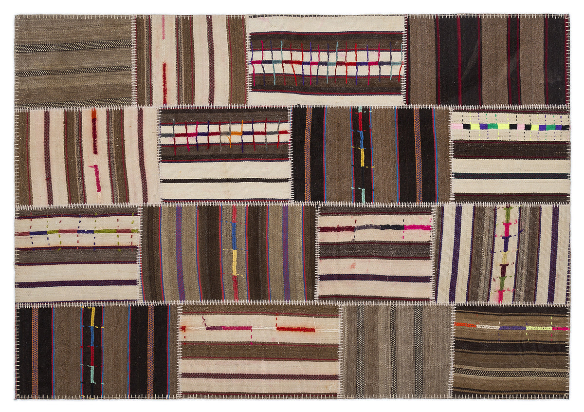 Striped Over Dyed Kilim Patchwork Unique Rug 5&#39;3&#39;&#39; x 7&#39;7&#39;&#39; ft 160 x 230 cm