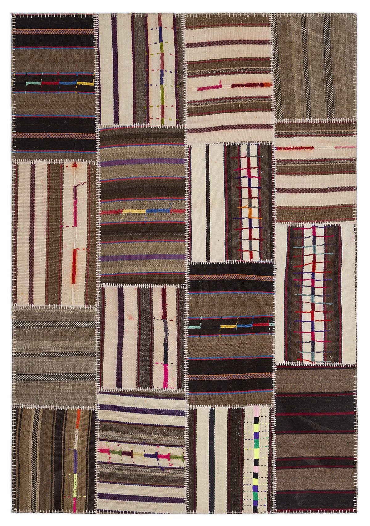 Striped Over Dyed Kilim Patchwork Unique Rug 5&#39;3&#39;&#39; x 7&#39;7&#39;&#39; ft 160 x 230 cm